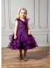 Beaded Purple Lace Organza Flower Girl Dress Party Dress